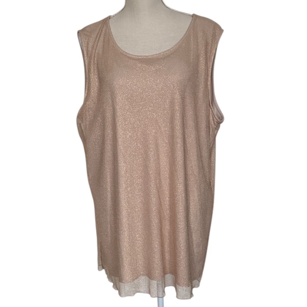 CAROLINE ROSE Gold Glitter Sleeveless Shimmer Flowy Tank Mesh Top 1X NEW